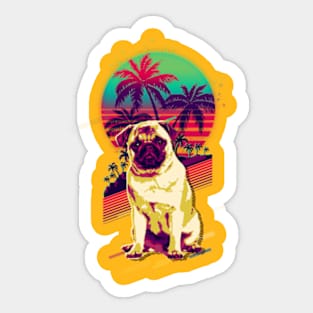 PUG Dog Retro Sunset Style Sticker